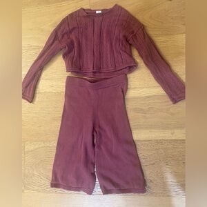 Burgundy pointelle girls organic Knit Set slightly cropped 2T VGUC